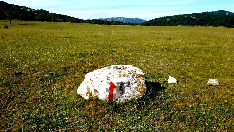 The karstic plain with the Pellecchia peak on the background